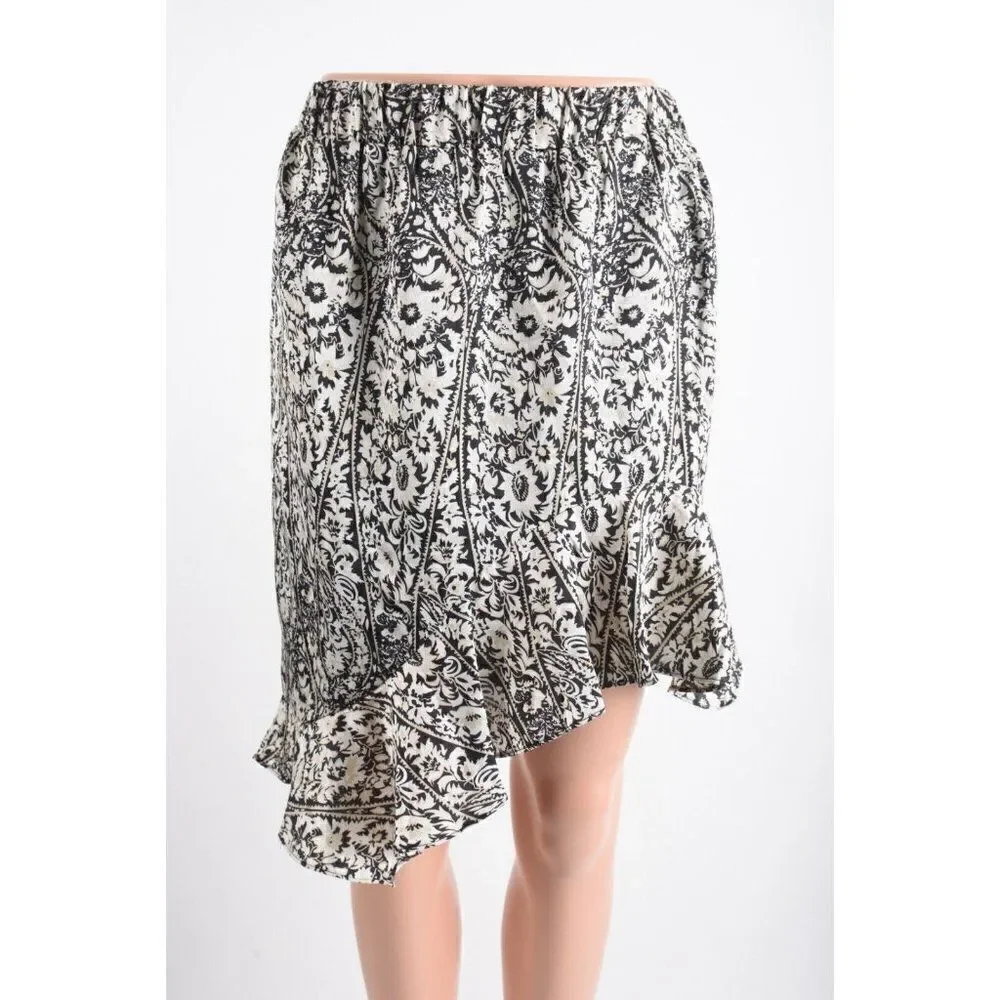 Elliatt Womens Skirt S Black White Floral Asymmetric Ruffle Hem NWT